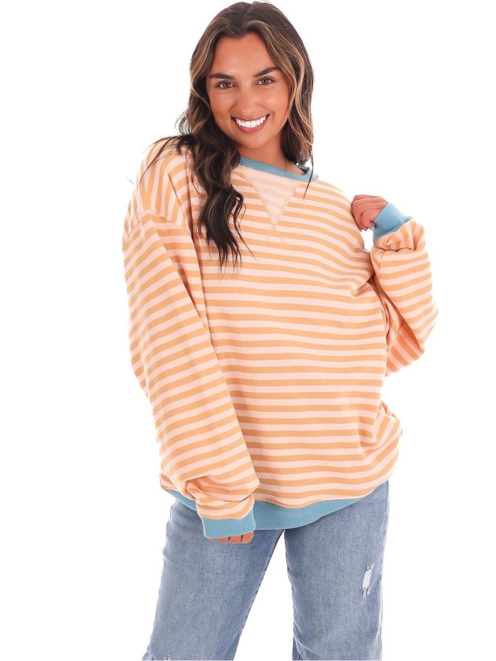 Free People We The Free Classic Striped Oversized Crewneck Tangerine S